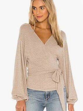 MAJORELLE Taupe Wrap V-Neck Sweater